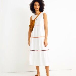 Madewell Rickrack Cattail Tiered Sleeveless White Midi Dress